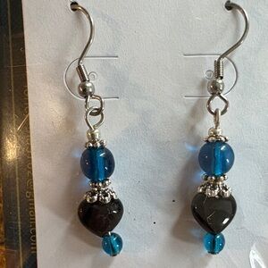 Chic Silver and Blue Heart Earrings